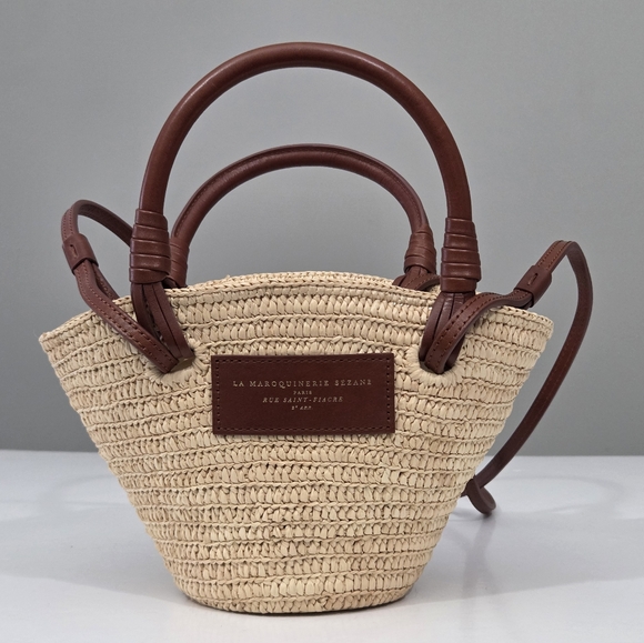 SEZANE JUSTINE MINI BASKET BAG - NATURAL RAFFIA CROSSBODY BAG - Picture 5 of 10